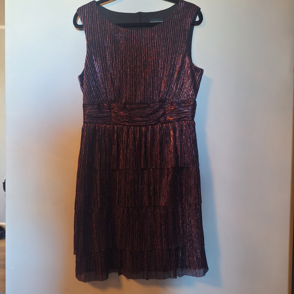 Connected Apparel Shimmer Purple Pleated Tiered Cocktail Dress Size 14P